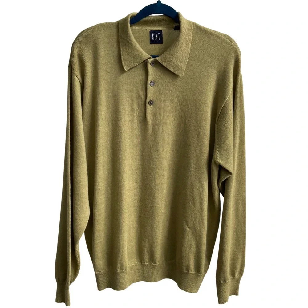 Gap Merino Wool‎ Polo Sweater Mens XL Olive Green Earthcore Long Sleeve Knit